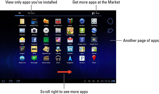 Overview of the Apps Menu on the Samsung Galaxy Tab Home Screen dummies