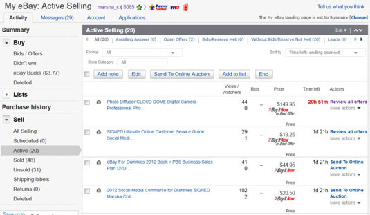 How to Use the My eBay Active Selling Page dummies