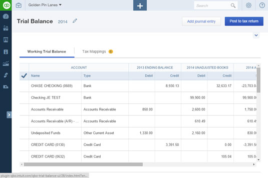 The QuickBooks Online Accountant Trial Balance Page dummies