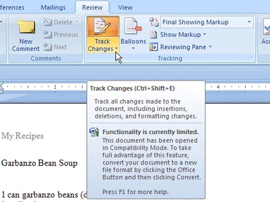 How to Track Changes in Word 2007 dummies