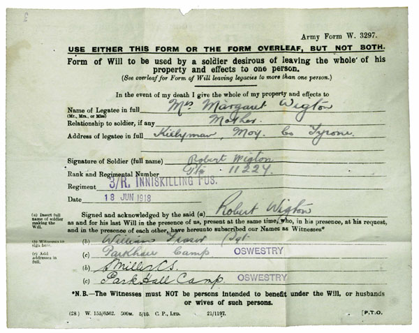 Private Robert Wigton Dungannon War Dead