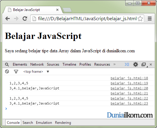 Tutorial JavaScript: Pengertian Tipe Data Array JavaScript | Duniailkom