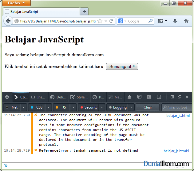 Cara Menampilkan Pesan Kesalahan (Error) JavaScript