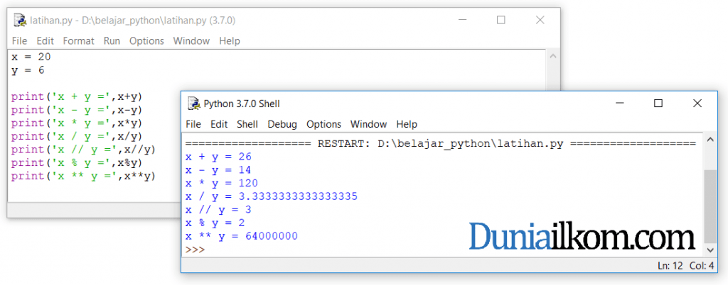 Tutorial Belajar Python Jenisjenis Operator Aritmatika Duniailkom