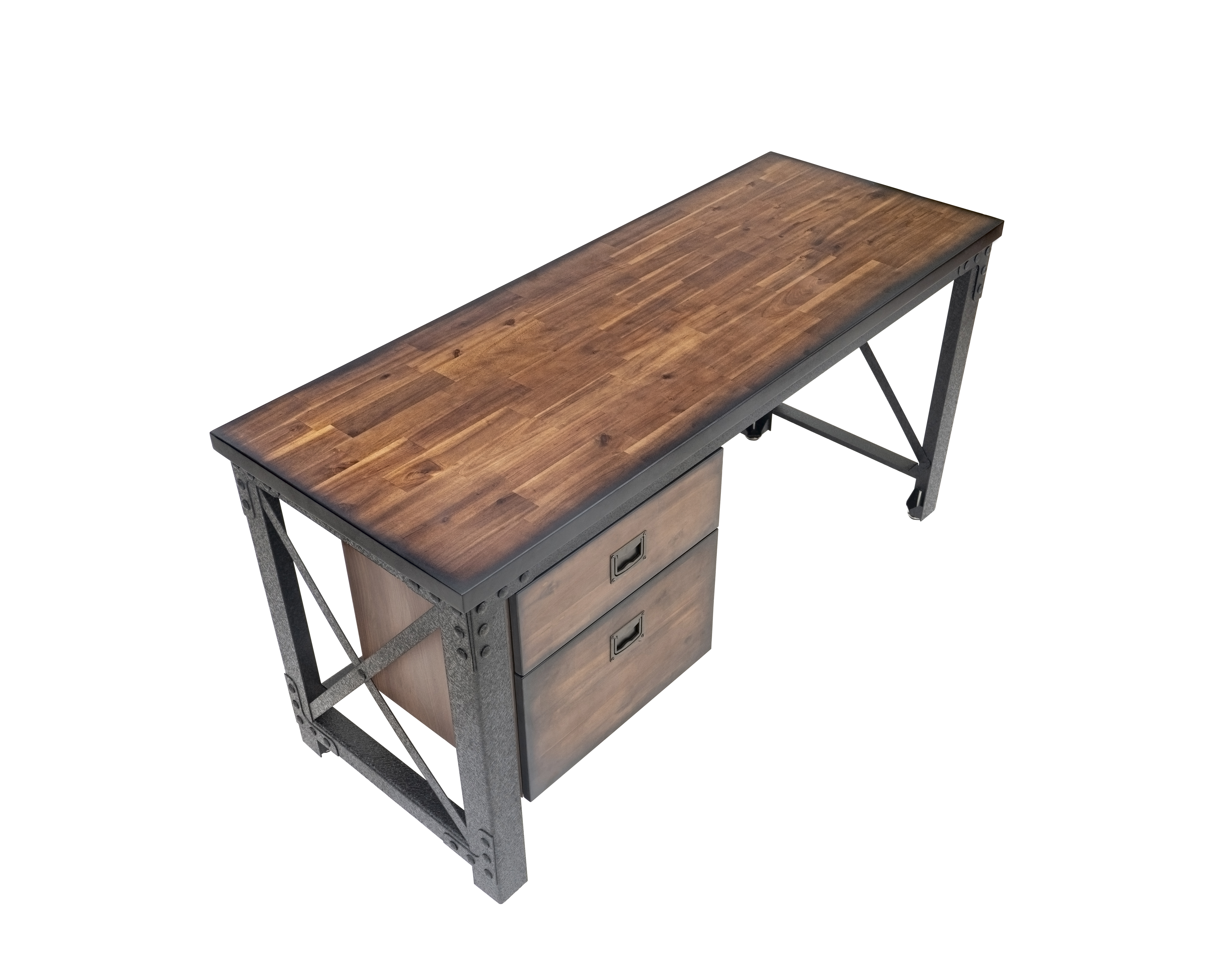 Jackson 62″ Industrial Metal & Wood desk with drawers Duramax
