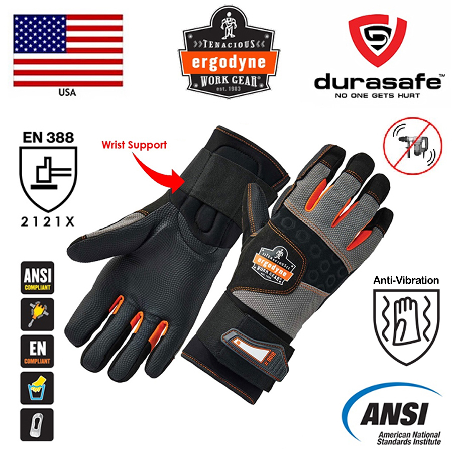 ERGODYNE ProFlex® 9012 ANSI/ISOCertified AntiVibration Gloves + Wrist