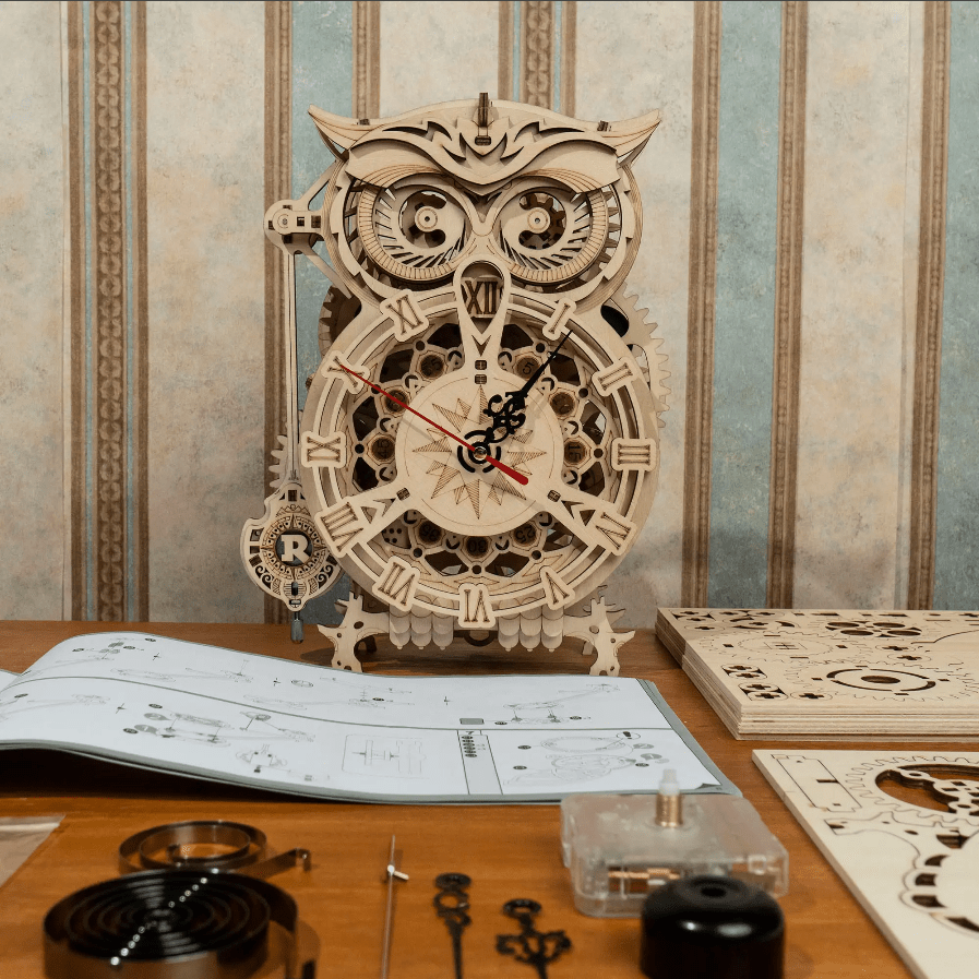 ROKR Owl Clock Mechanical Wooden Gear 3D Puzzle Kit Dutchman's Store