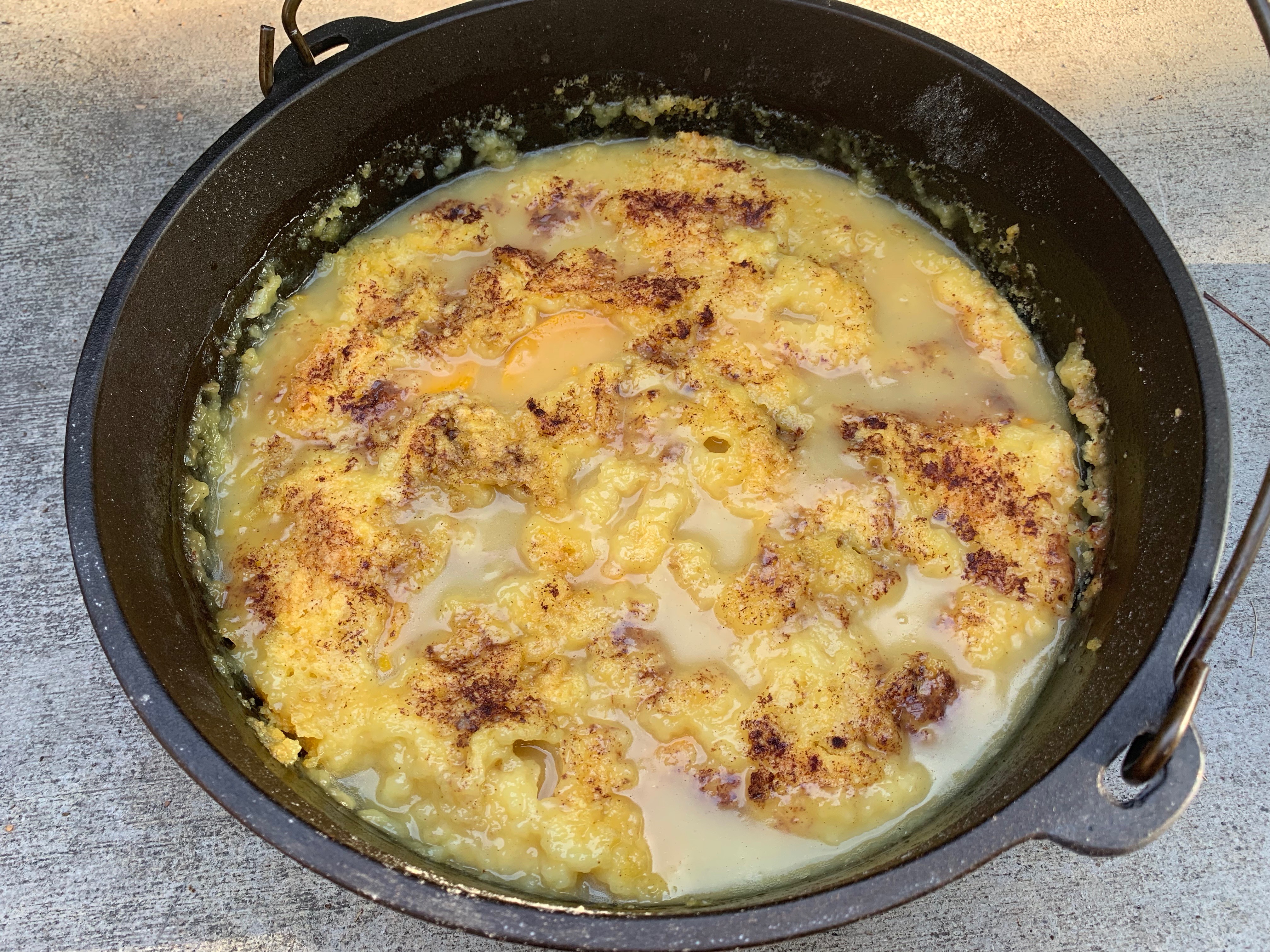 Camp Oven Peach Dump Cake Dutch Oven Daddy