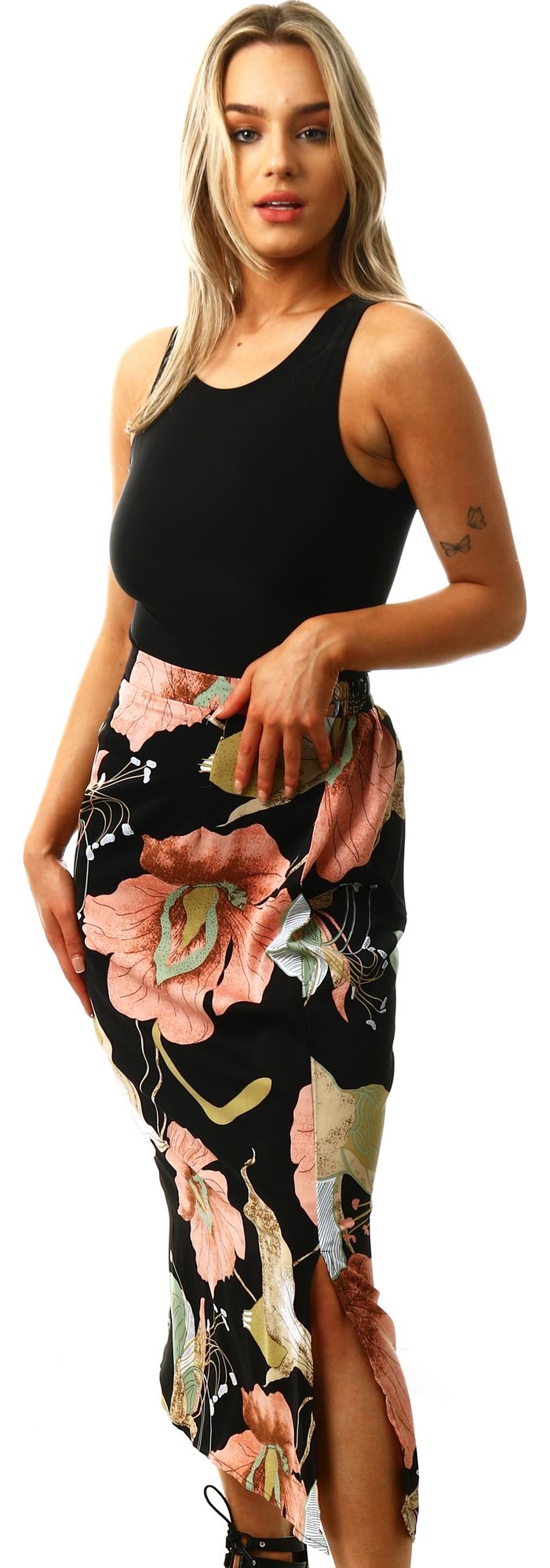 Girl In Mind Blush Floral Azalea Midi Skirt Shop the latest fashion online DV8