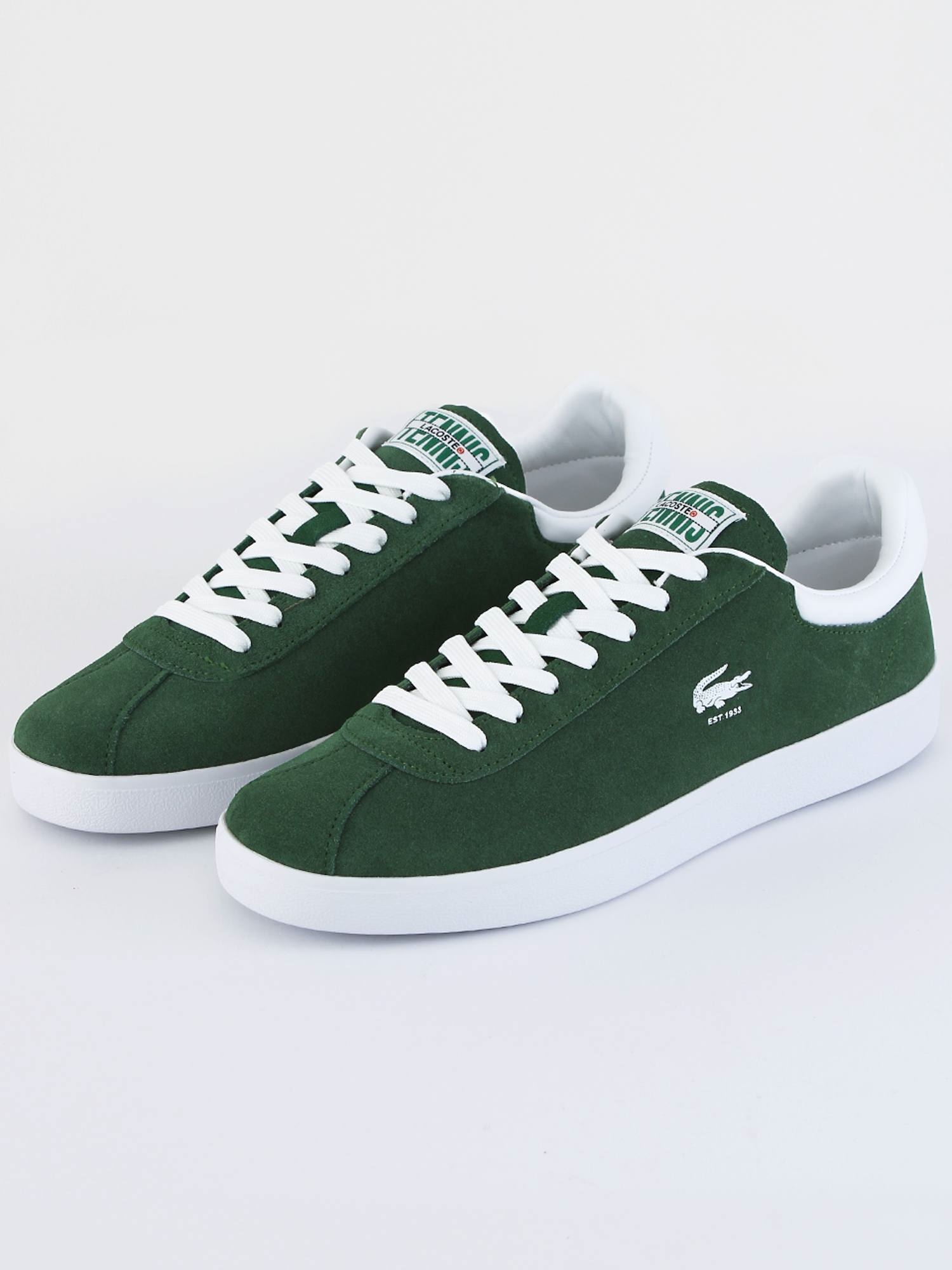 Lacoste Dark Green / White Baseshot Suede Trainers Shop the latest
