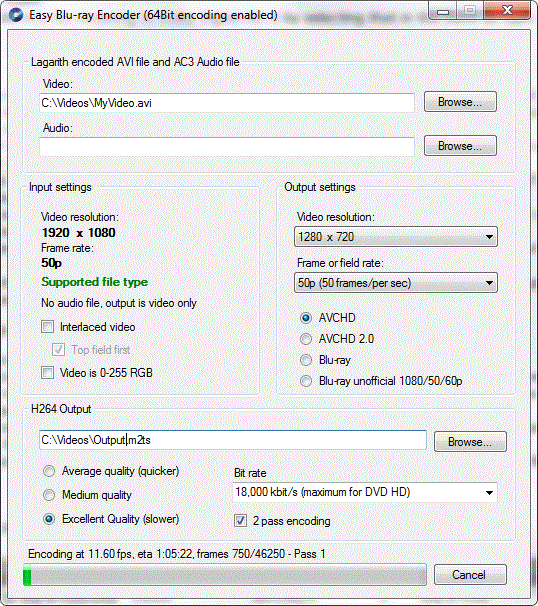 Easy way to create Bluray/AVCHD using the X264 encoder at