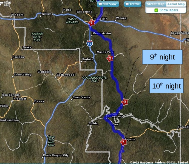 Mapfrom Flagstaff to Payson