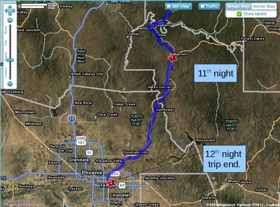 Mapfrom Payson, to Mesa, in the Phoenix area