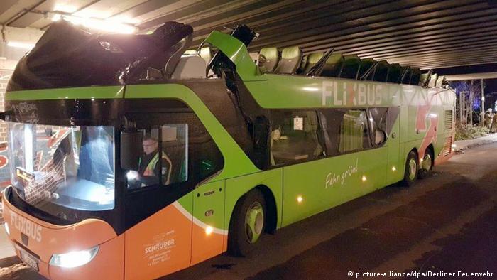 Flixbus roof completely torn off by bridge outside Berlin News DW