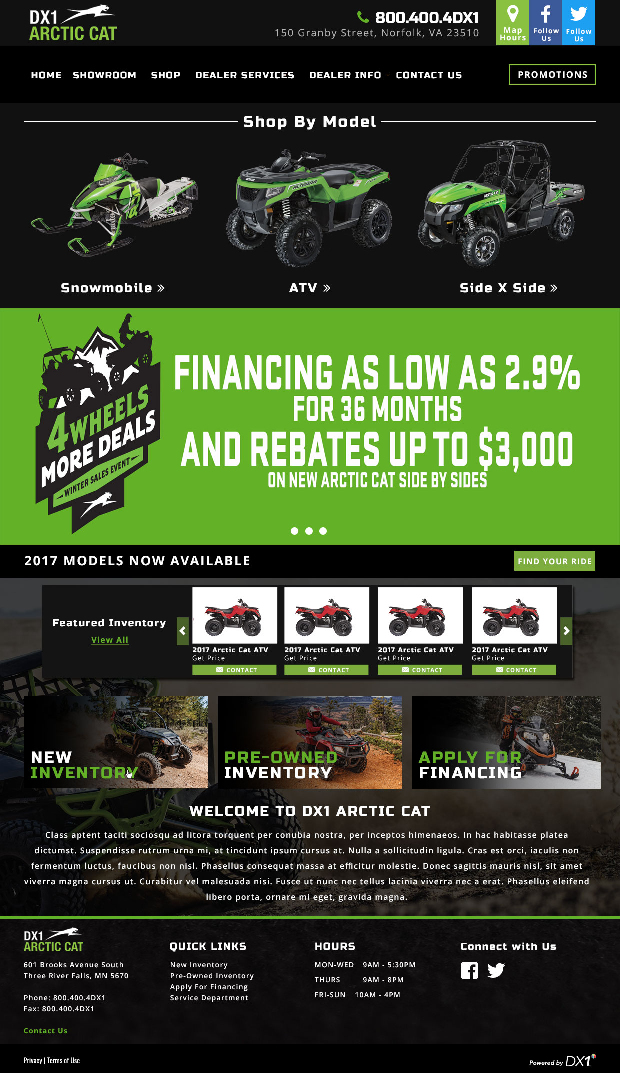Arctic Cat Dealership site Gallery of the DX1 Complete Dealership Management Platform