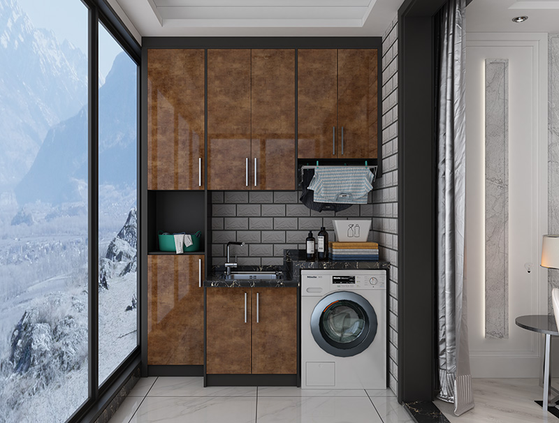 HighQuality Custom Brown High Glossy Laminate Stainless Steel Laundry