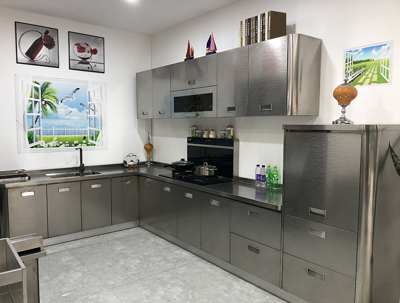 HighQuality Lshaped Gray Brushed Stainless Steel Kitchen