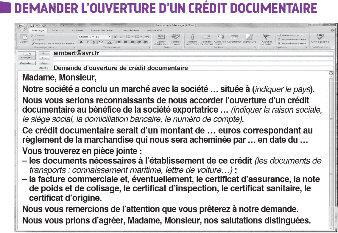 Comment ouvrir un crédit documentaire