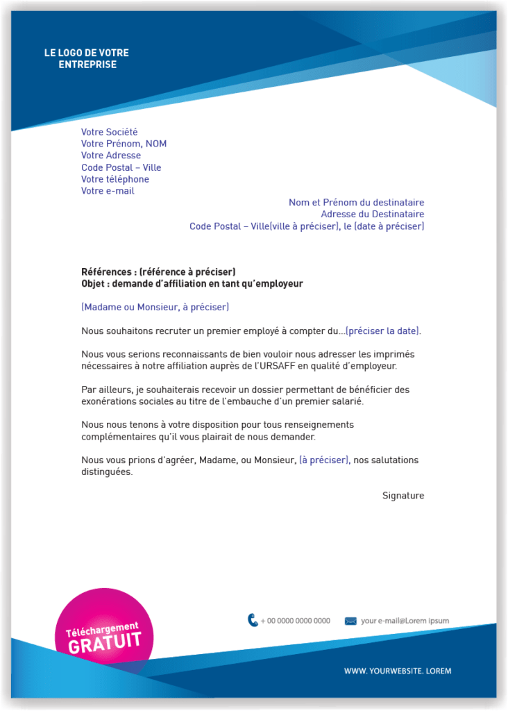 Lettre type de demande d'affiliation à l'URSAFF
