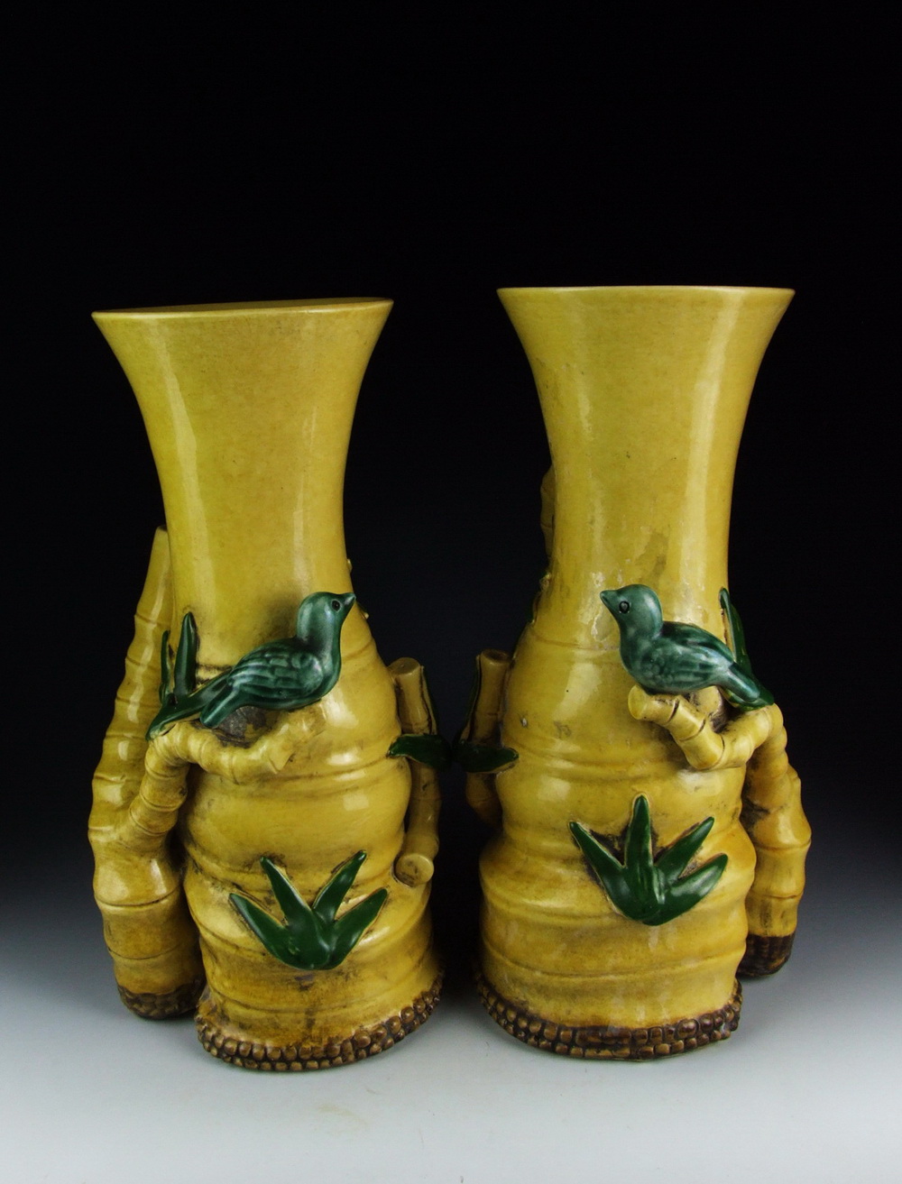 Antique Pair of Plain Tricolored Bamboo shaped Porcelain Vases eBay