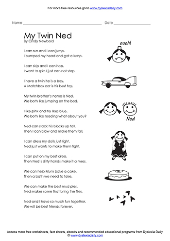 Free Worksheets - Reading And Spelling - Dyslexia Daily | Dyslexia Daily