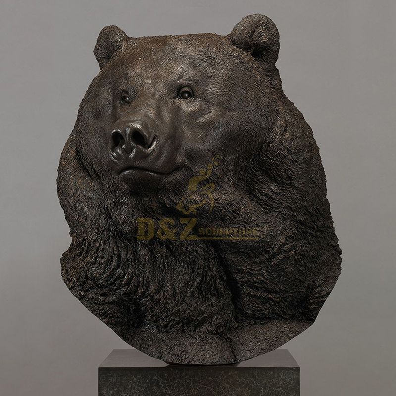 Indoor custom bronze bear head sculpture