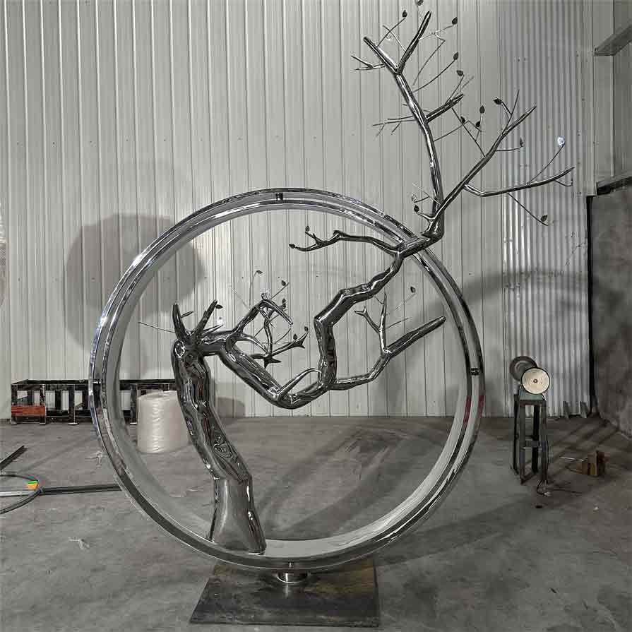 Mirror stainless steel large metal art sculpture circle tree art
