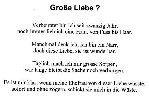 Gedicht Große Liebe von Horst Rehmann bei eStories.de (Satire)