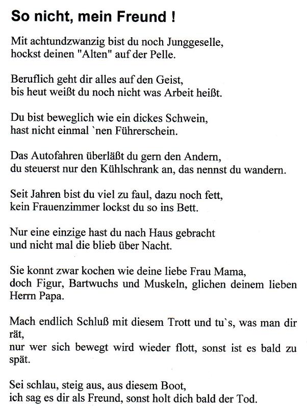 Gedicht So nicht, mein Freund von Horst Rehmann bei eStories.de (Satire)
