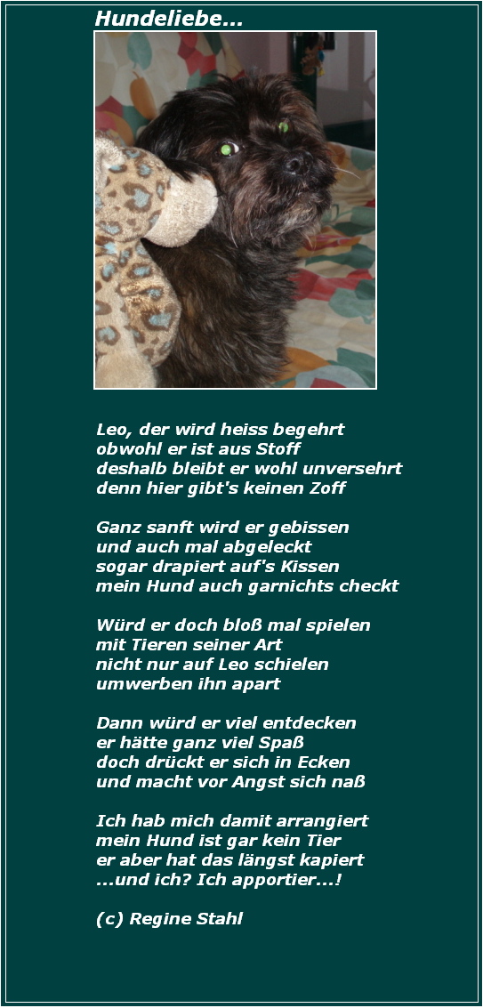 Gedicht Hundeliebe von Regine Stahl bei eStories.de (Tiere)
