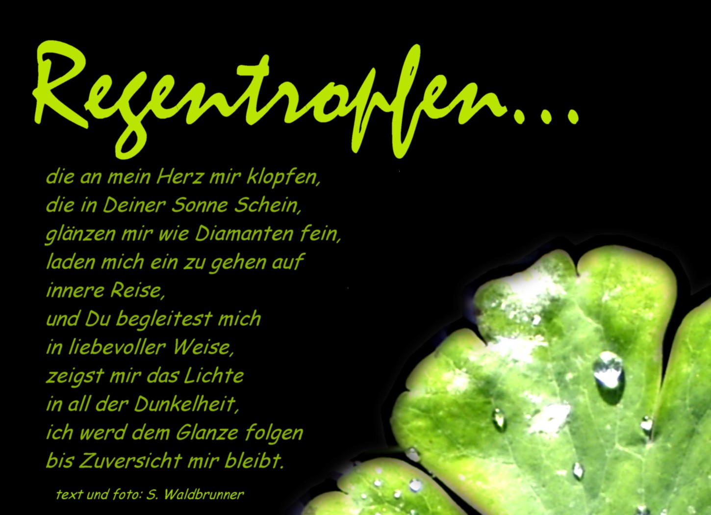 Gedicht Regentropfen (Kinderabschiedskarte) von Susanne Waldbrunner bei