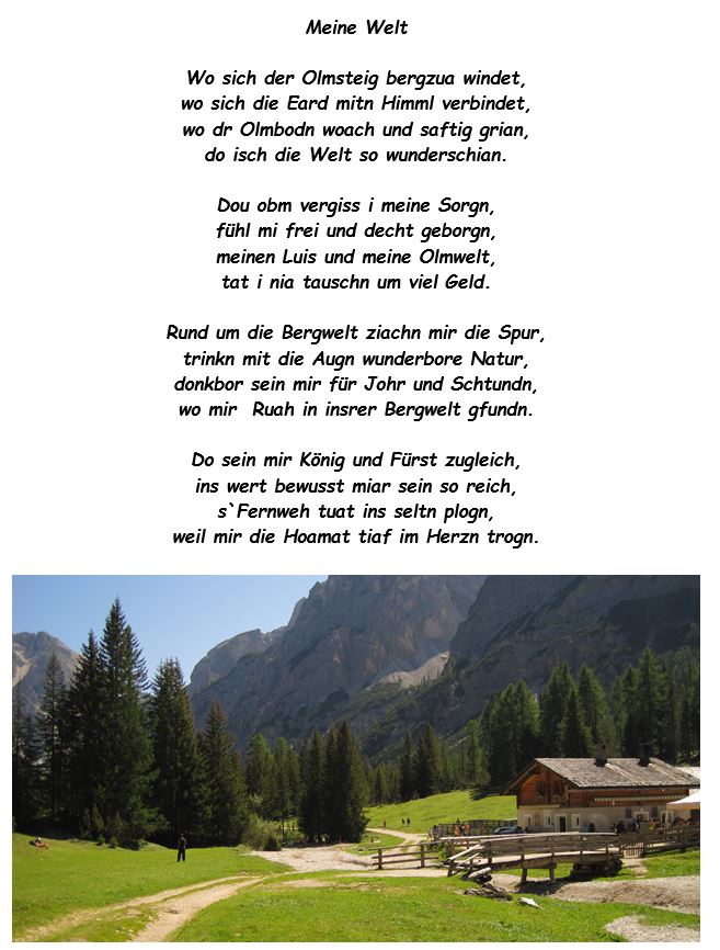 Gedicht Meine Welt von Anna Steinacher bei eStories.de (Mundart)