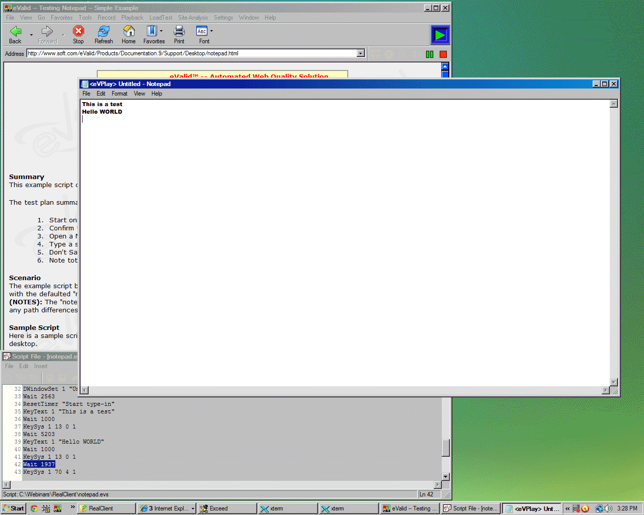 eValid Testing Notepad Simple Example