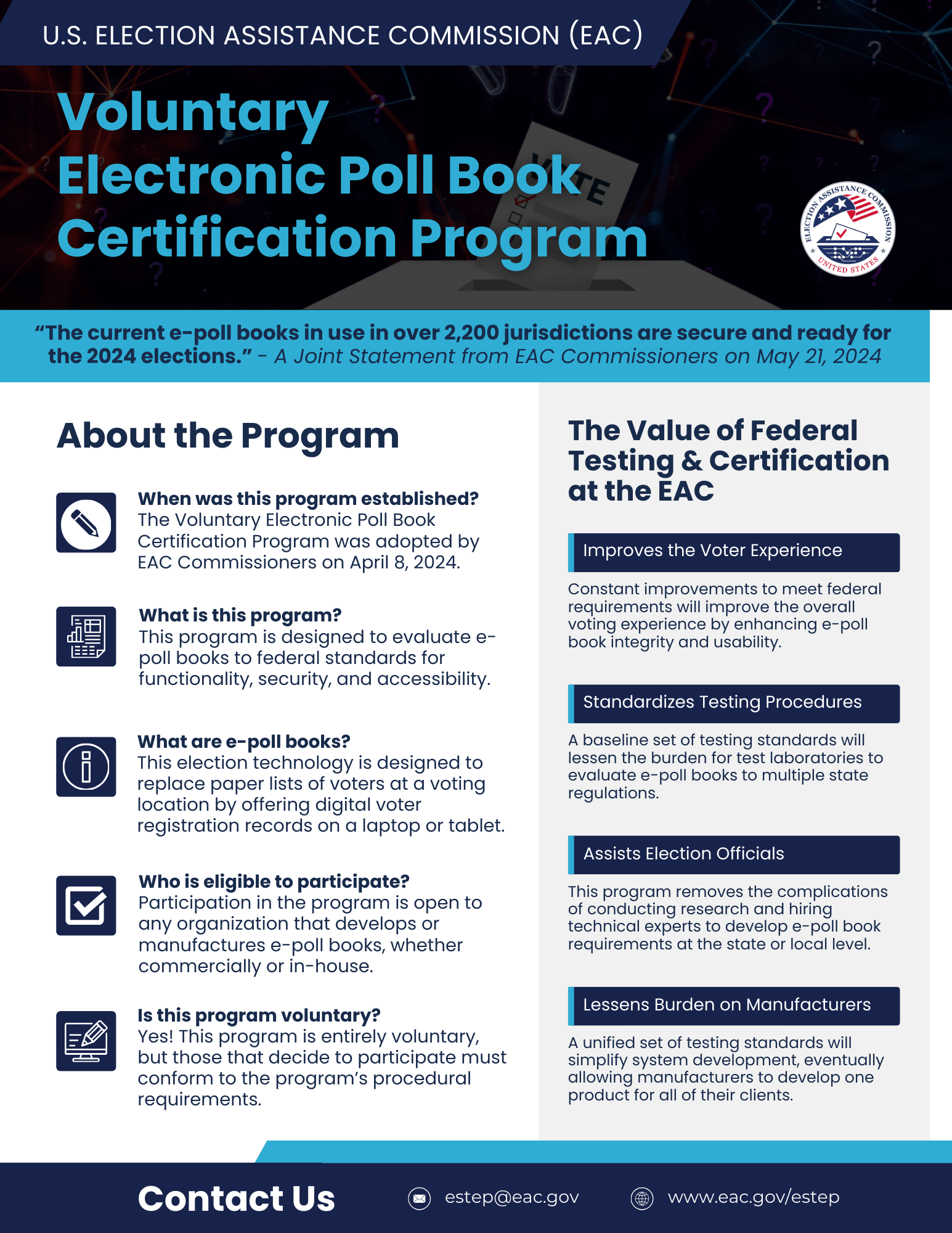 Voluntary Electronic Poll Book Certification Program | U.S. 