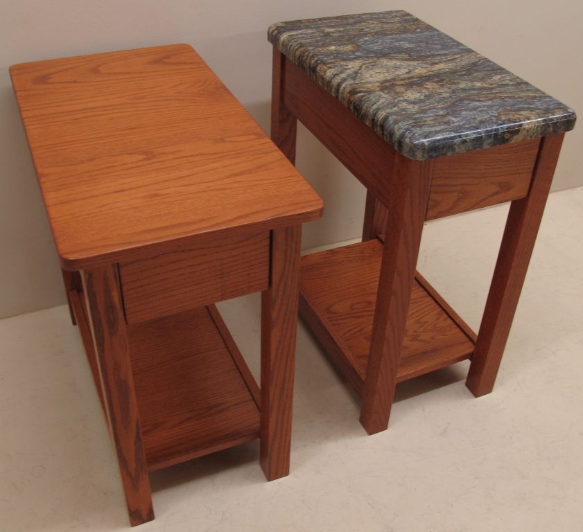 Solid Custom Red Oak Side Table Granite Top & Solid Red Oak Side Table
