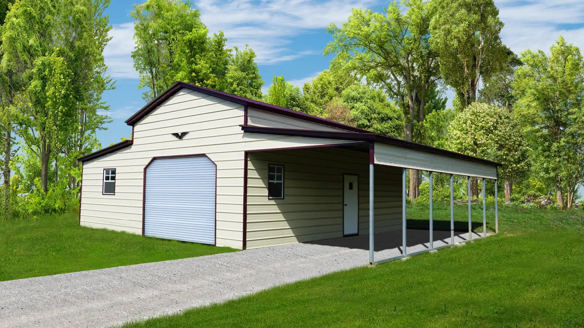 42x30x12/8 Metal Barn with 12' LeanTo Vertical Roof Eagle Carports