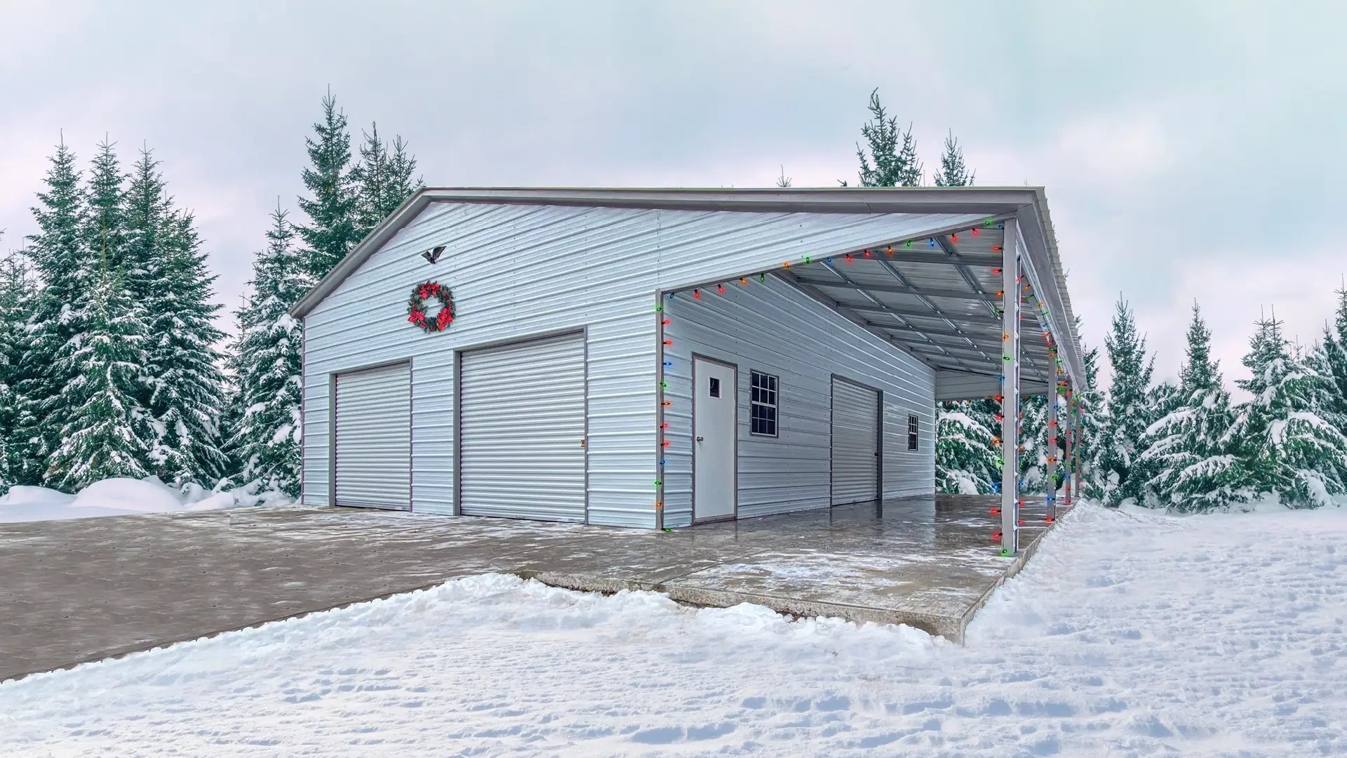 38x40x12/9 Metal Garage with 12' LeanTo Vertical Roof Eagle Carports