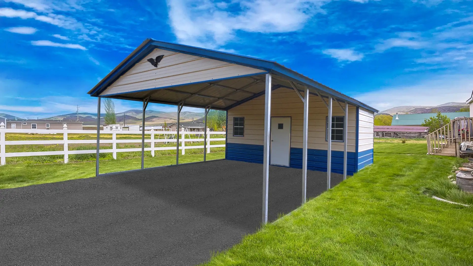 20x30x8 Metal Combo Unit Vertical Roof Eagle Carports
