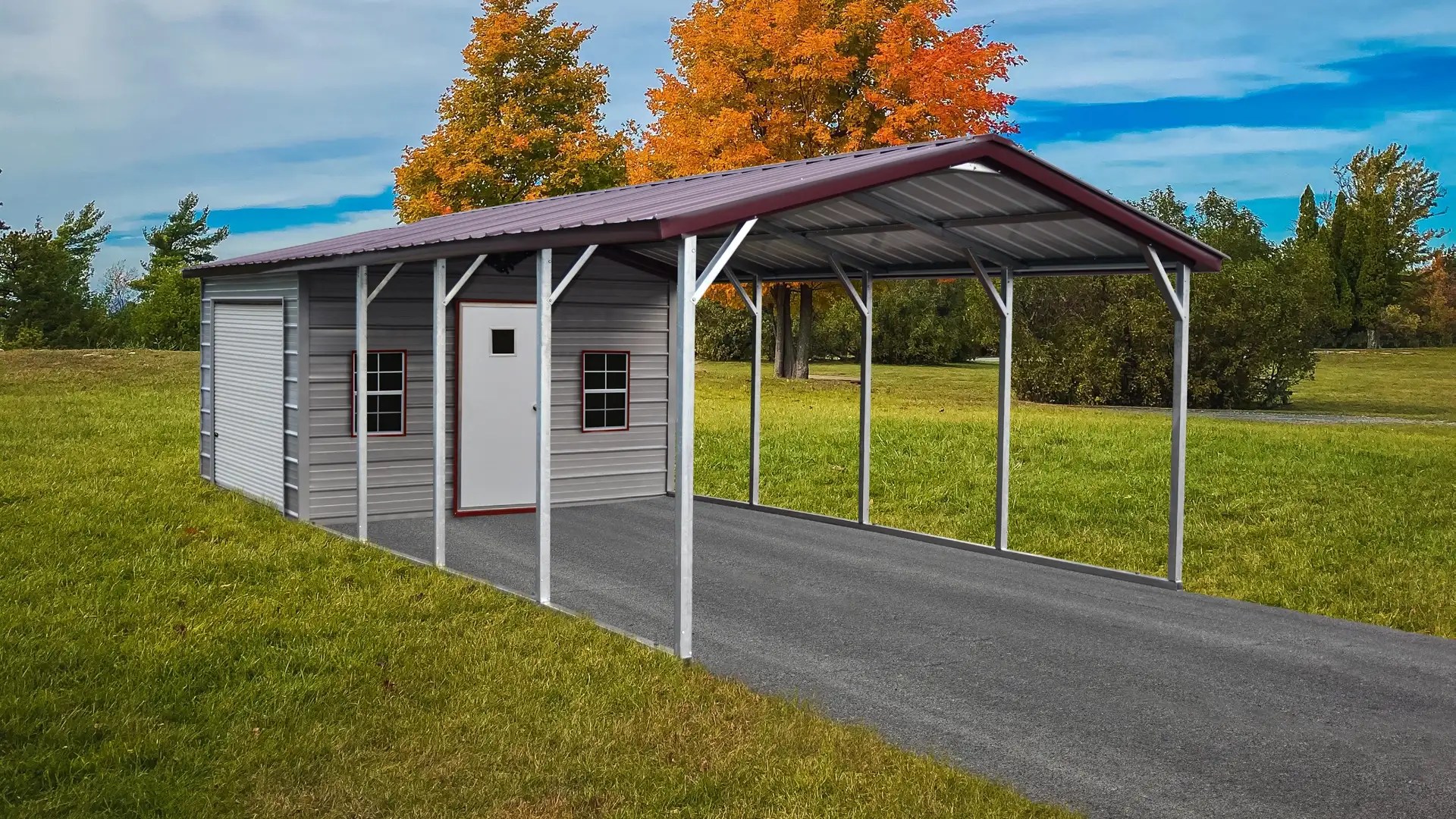 14x30x8 Vertical Roof Metal Combo Unit Eagle Carports