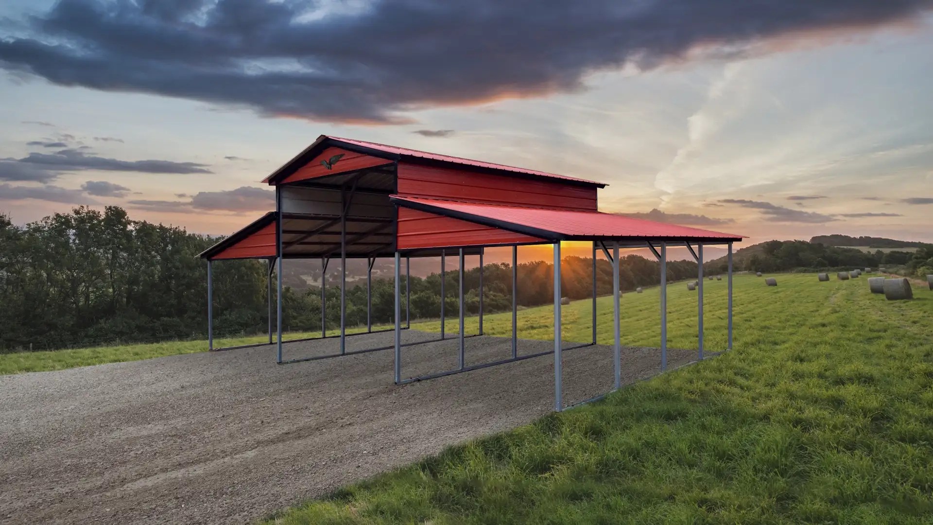 32x20x12/8 Metal Barn with 10' LeanTo Vertical Roof Eagle Carports