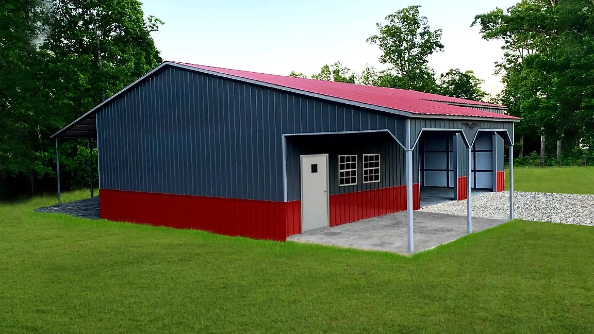 54x50x12/12FT Vertical Roof Metal Garage with 12' LeanTo Eagle Carports