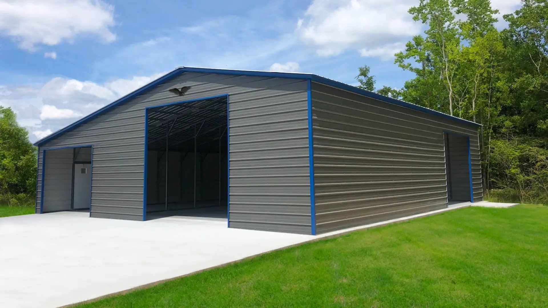 40x50x12 Metal Garage with 12' LeanTo Vertical Roof Eagle Carports