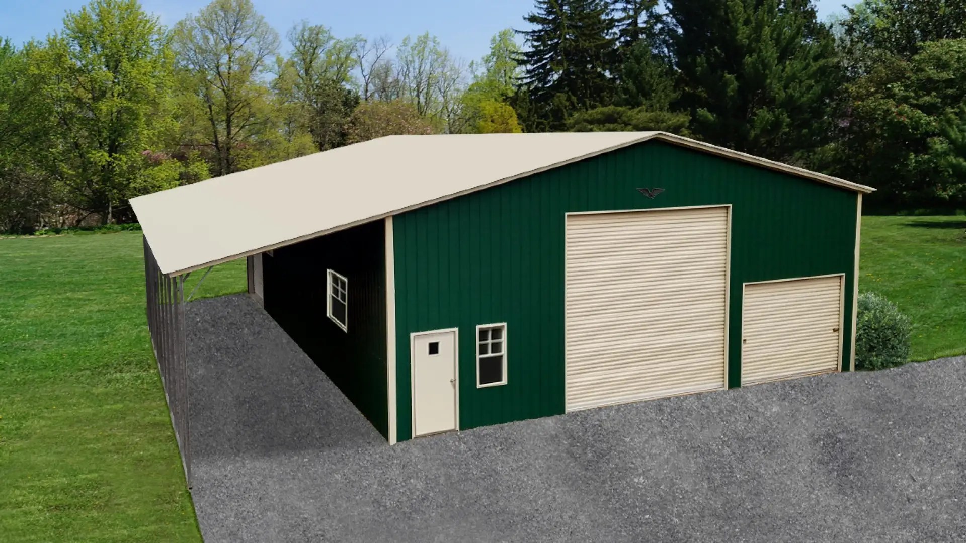 48x50x12/12 Metal Garage with LeanTo Vertical Roof Eagle Carports