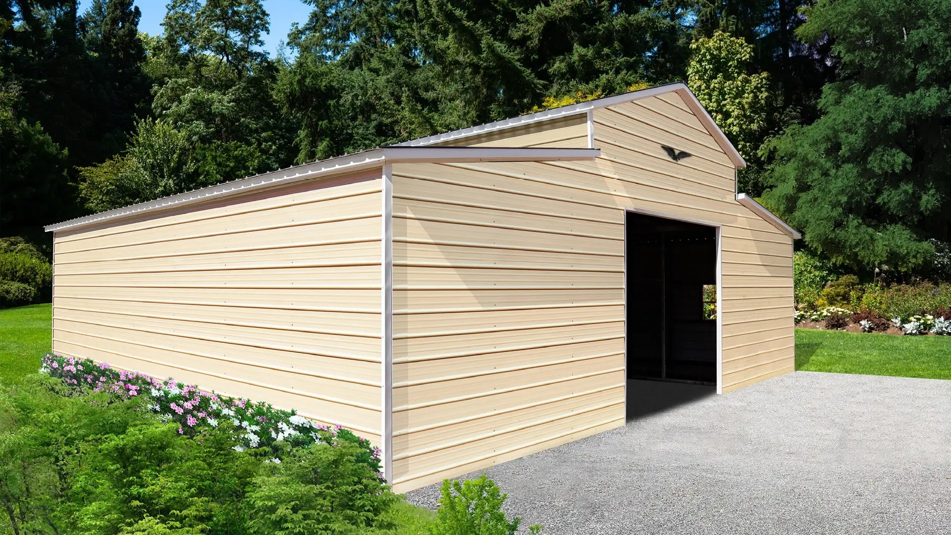 34x30x13 Metal Barn with 10' LeanTo Vertical Roof Eagle Carports