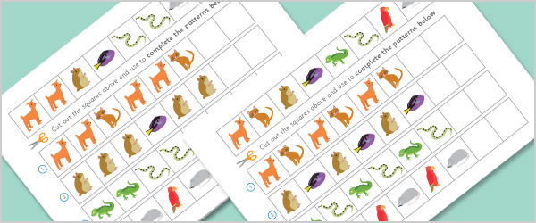 Early Learning Resources Pets Worksheets Complete The Pattern / Sequence