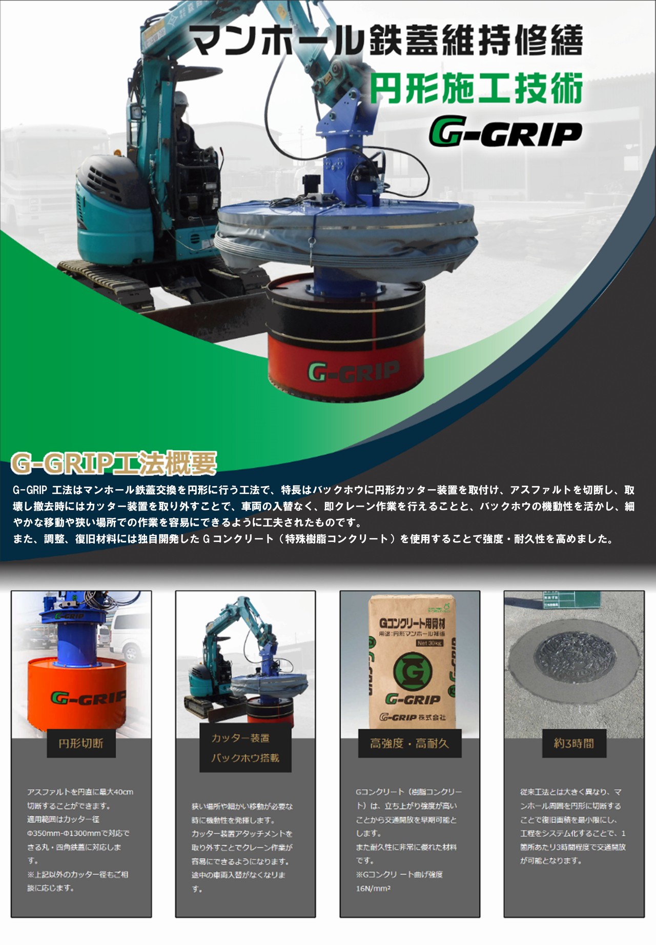 アース建設株式会社：G-GRIP工法（マンホール鉄蓋維持修繕円形施工技術）