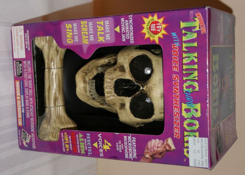 Halloween Boris talking skull w/ microphone (animated, prop)