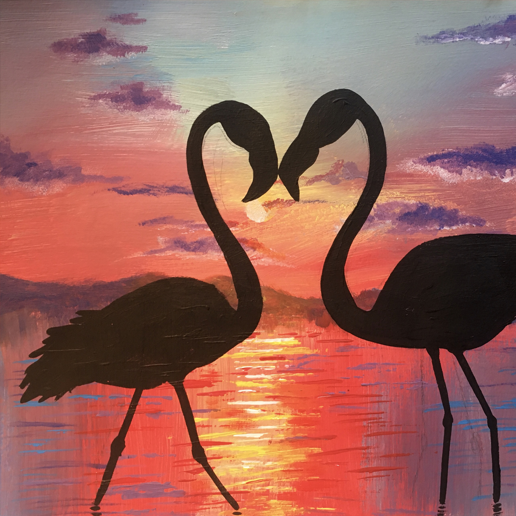 The Kiss flamingo painting for Buckinghamshire paint nights