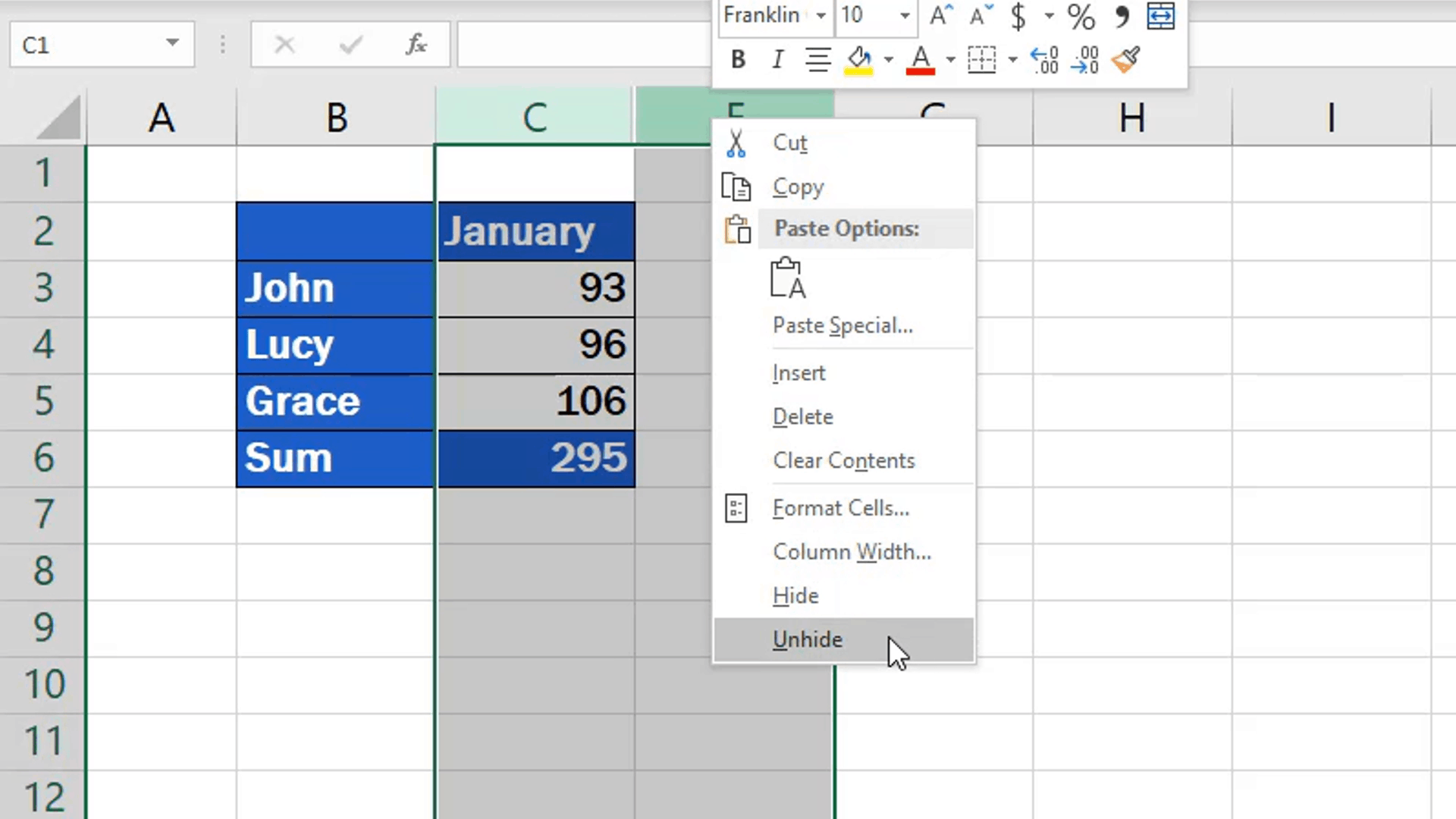 How to Unhide Columns in Excel