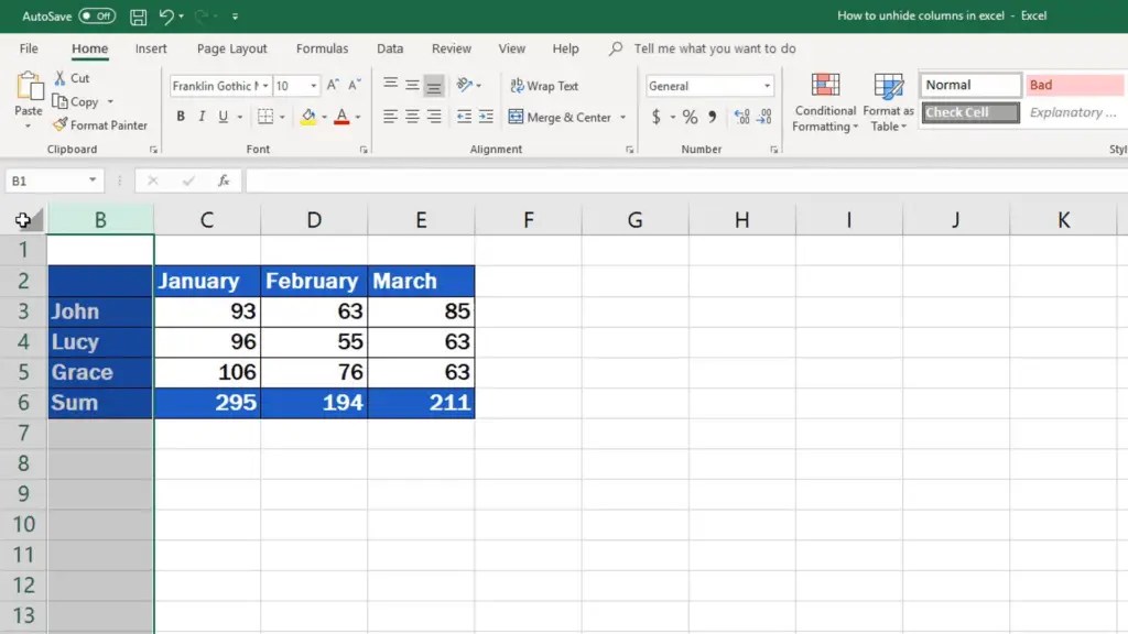 How to Unhide Columns in Excel